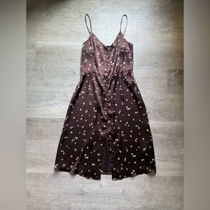 Abercrombie & Fitch Floral Spaghetti Strap Front Button Satin Midi Dress Size L
